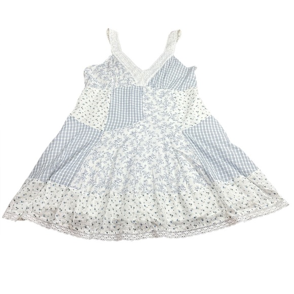 American Eagle AE Lace Inset Mini Dress Blue White Patchwork Womens Size Large - Picture 2 of 15